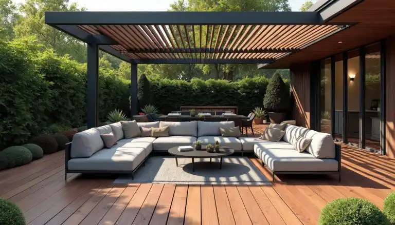 CF Framing project featuring the wood deck with metal beams in the backyard of a home in Southwestern Ontario. CF Framing is a local family run business of house framing contractors in Southwestern Ontario specializing in new homes, additions, and structural framing for renovation projects.