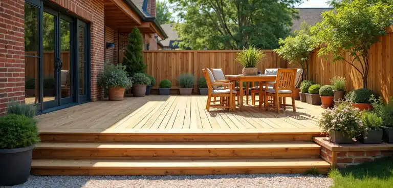 CF Framing project featuring the wood deck and wood fence in the backyard of a home in Southwestern Ontario. CF Framing is a local family run business of house framing contractors in Southwestern Ontario specializing in new homes, additions, and structural framing for renovation projects.